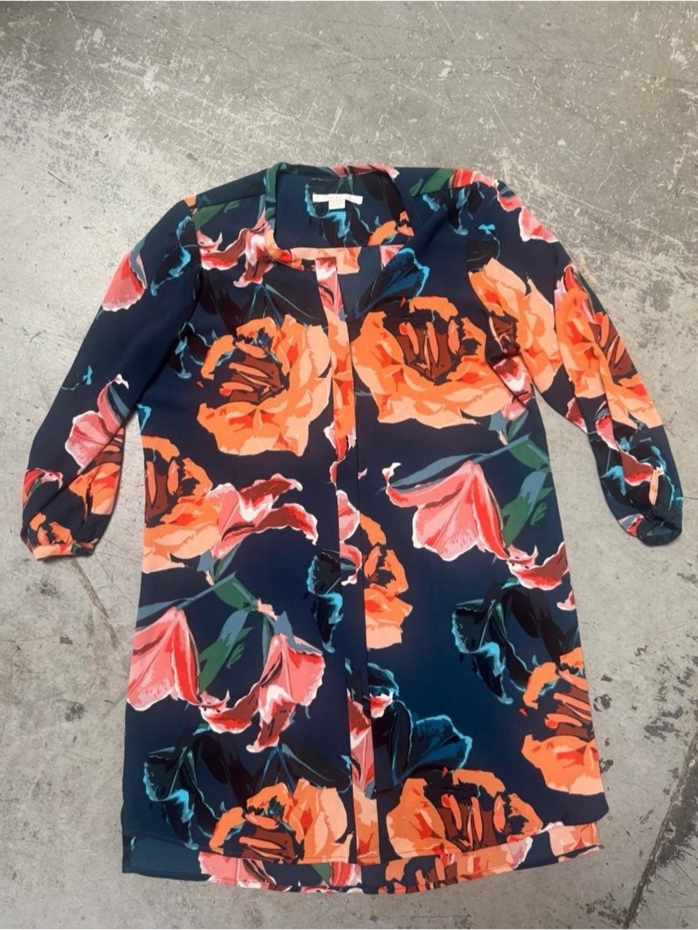 C&E Floral blouse Orange and dark blue